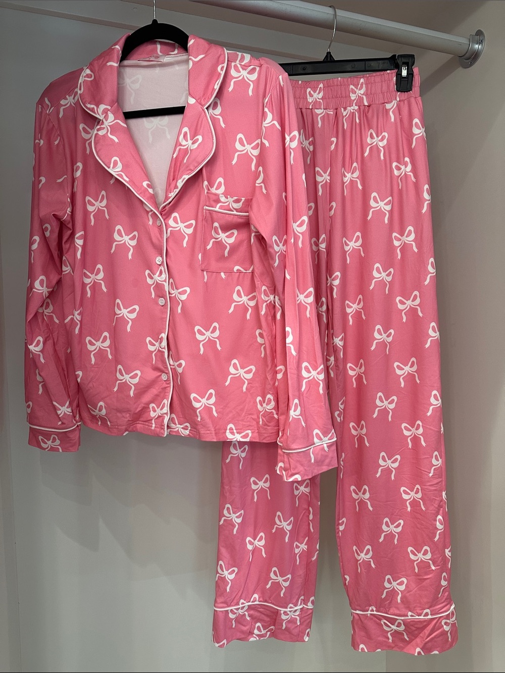 Pink Lily small pink bow print pajama set.  Like new